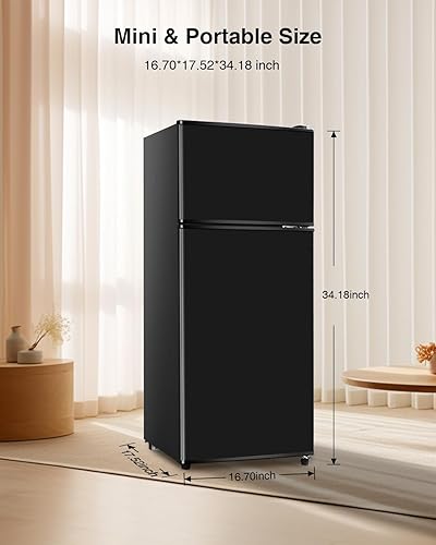 Miniatura 7 de Refrigerador compacto de doble puerta de 3.5 pies cúbicos con congelador y termostato de 7 niveles, comodidad compacta y ahorro de energía, ideal