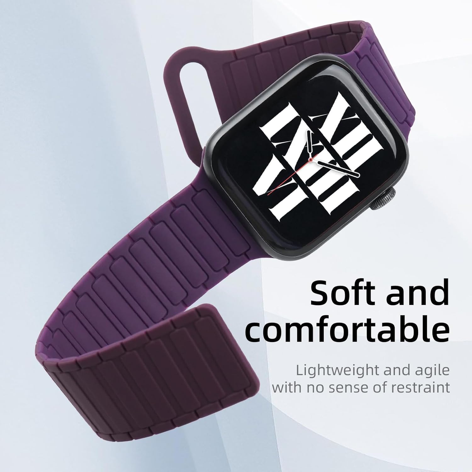 Magnetic Silicone Compatible with Apple Watch Band Ultra 2 ＆Ultra 49mm 46mm 45mm 44mm 42mm 41mm 38mm for Woen men, Magnetic Silicone Soft Adjustable Wristband Replacement Strap for iWatch Series 10 9 8 7 6 5 4 3 2 1 SE (Plum/Berry Purple, 38/40/41/42mm(Series 10)) - Image 3