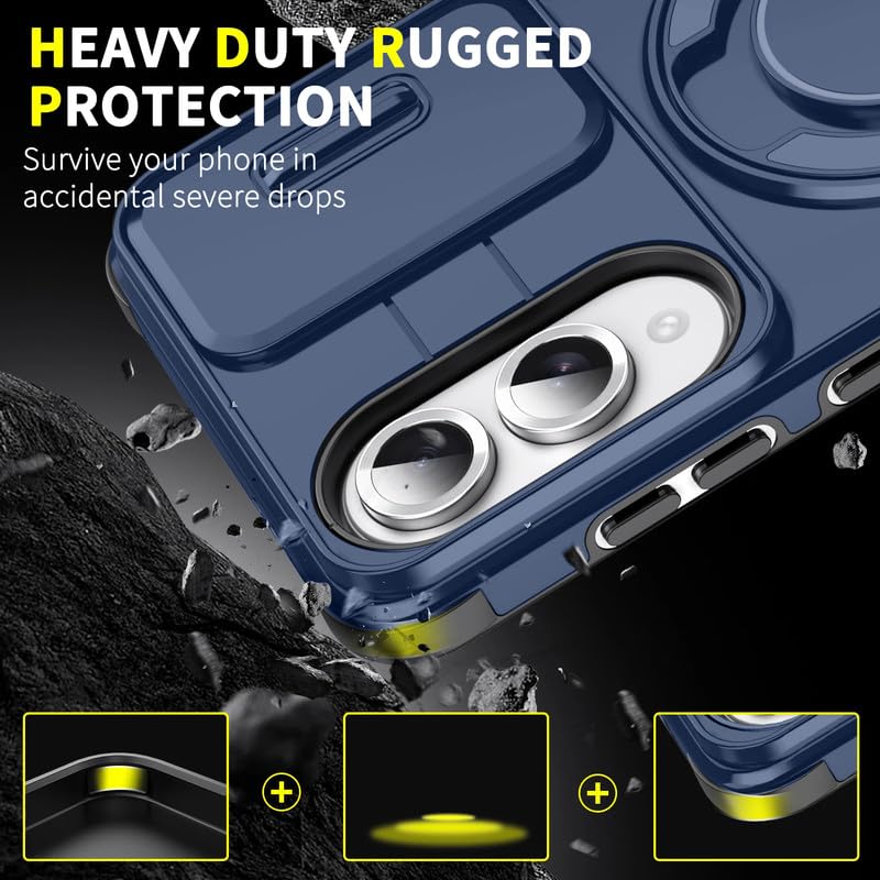 Image of LuxuryKase Shockproof Rugged Case for Samsung Galaxy S25 Edge | Slide Camera Cover | 360 Rotating Ring Kickstand | Military-Grade Protection - Navy Blue