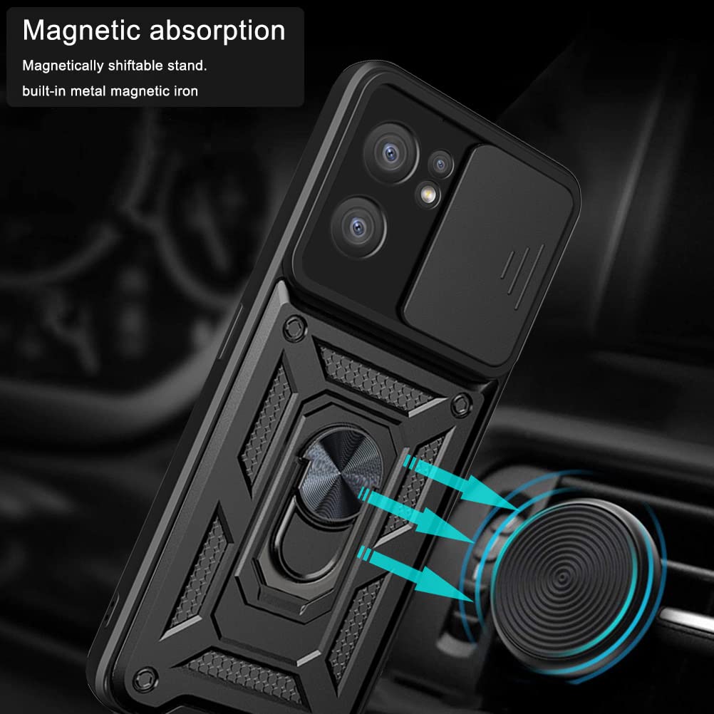 Btstring Cover per OPPO Reno6 Pro 5G, Militare Custodia con Stand Supporto Bumper Antiurto Case, TPU+PC Dual Layer Custodia- Nero