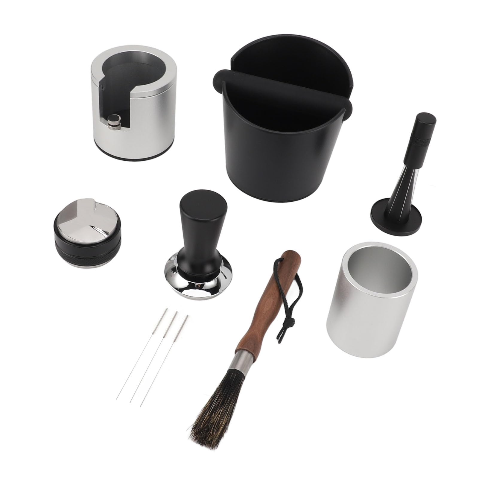 Fdit Cajón de Golpe para Café con Alfombrilla de Silicona para (plata | Base Antideslizante, Fabricado en Aluminio y Acero Inoxidable, Ideal para Barra