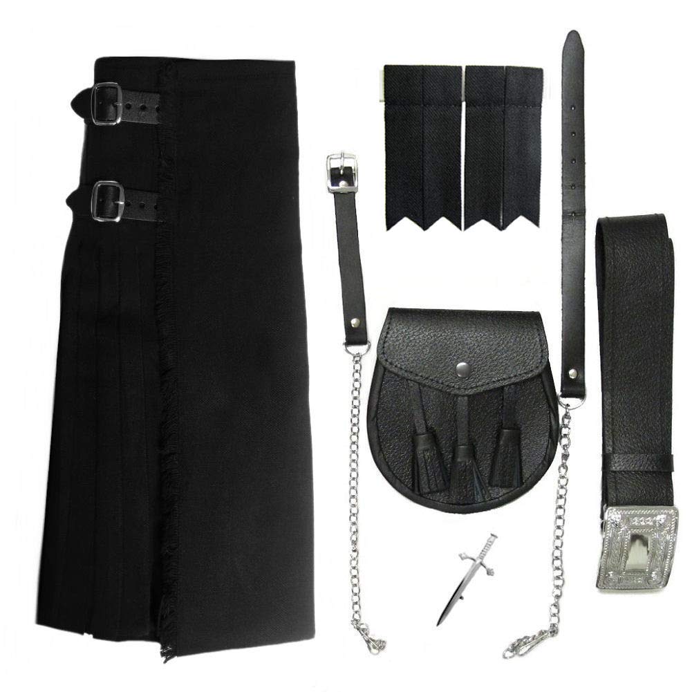 Tartanista Men's Plain Black 5-Piece Kilt Outfit 36"