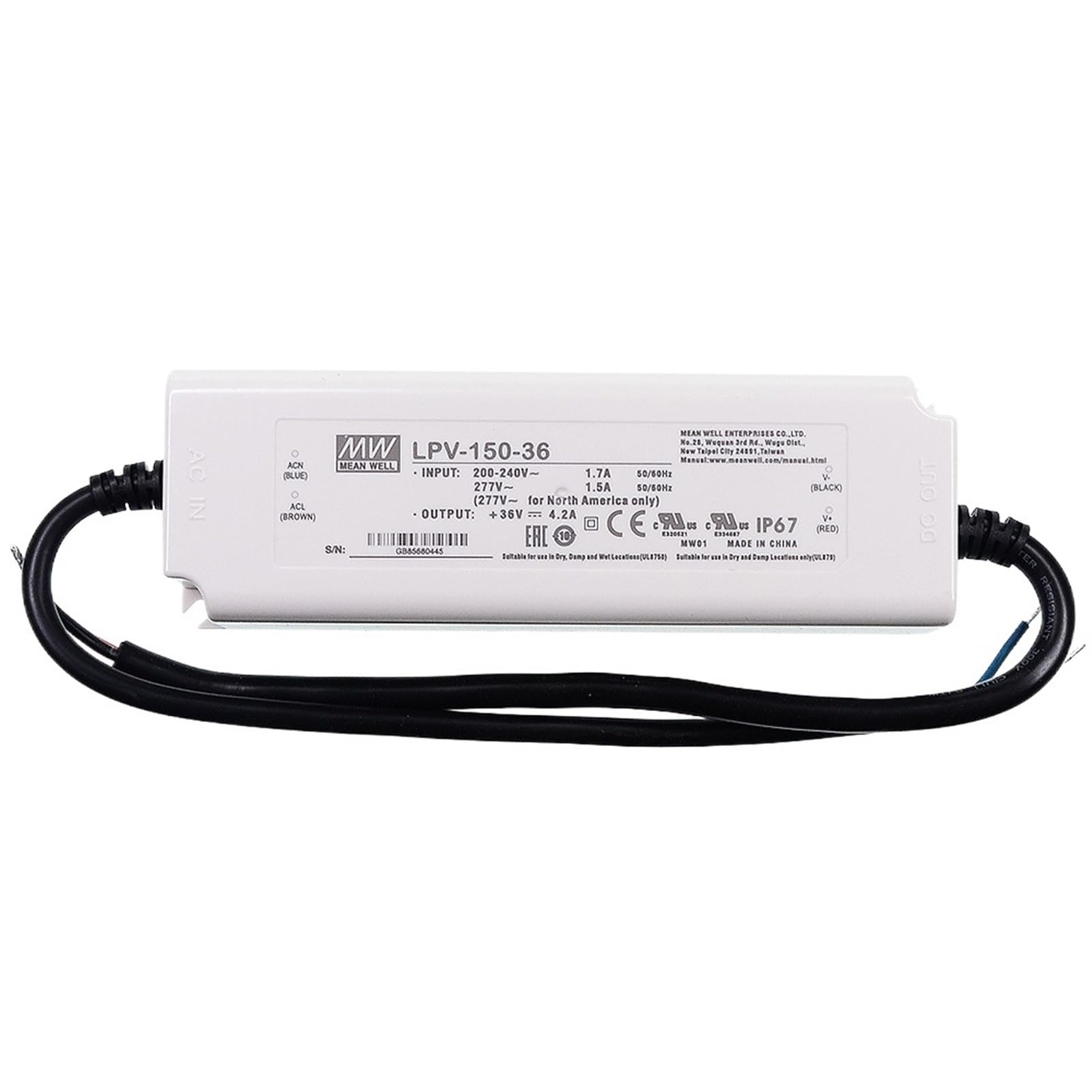 FCARUMIQP LED Driver LPV-150-36 36V 4.2A 150W Waterproof Constant Voltage DC Light Strip Switching Power Supply