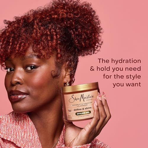 SheaMoisture Define & Shine Styling Gel + Flaxseed Coconut&Hibiscus Hydrates,Holds Your Style All Day Infused With Glycerin,Coconut Oil an Invigorating Sweet Scent ParabenFree Frizz Control Gel 15OZ
