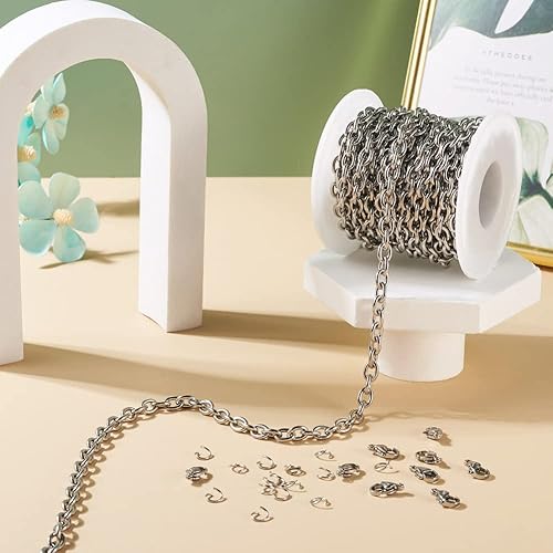 Vista 25 de Mega Pet Cadena de acero inoxidable de 16.4 pies/16.4 ft, color metálico, cadena de eslabones cubanos sin soldar, cadenas de cable facetado, cadena