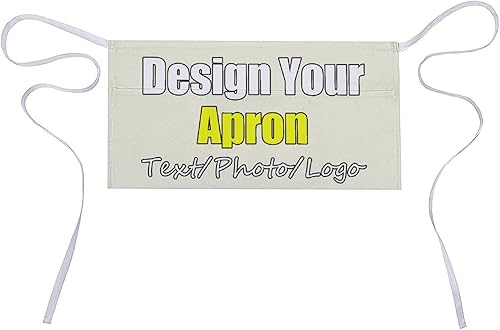 AMAPARK Delantal de cintura personalizado con 3 bolsillos, añade tu nombre de foto, delantales cortos para camarero