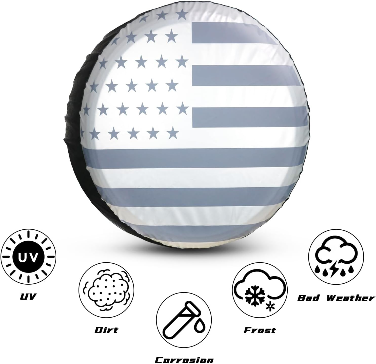 Spare Tire Cover for RV Trailer,Silver Waterproof PU Leather American Flag Spare Tire Cover Protectors,Fit for Jeep Wrangler RV,SUV (15" fits for tire Diameter 70-74cm/27.5-29.13in)