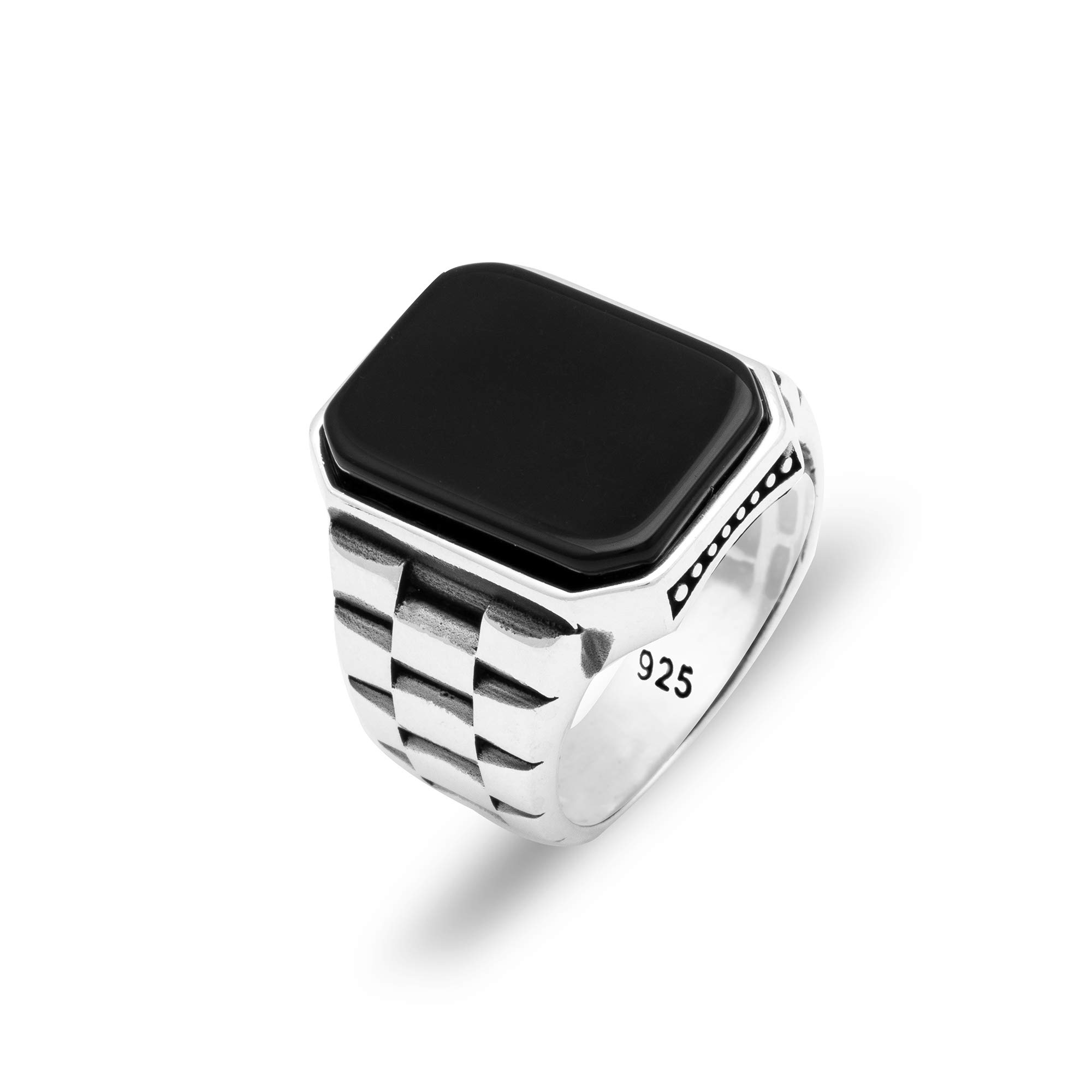 ChicottaMen's Watch Strap Design Sterling Silver Ring with Rectangle Onyx Gemstone