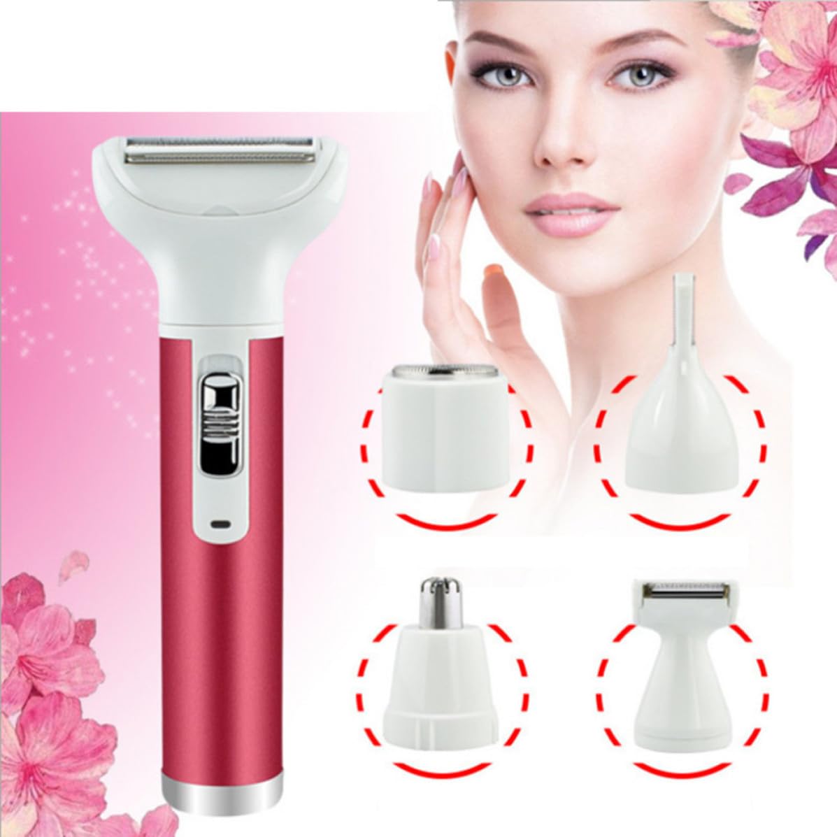 Afeitadora Eléctrica Mujer Recargable USB Roja, Depiladora Facial y Corporal Cuchillas Precisas, Recortadora Cejas y Vello Nasal para Cuidado Personal Diario