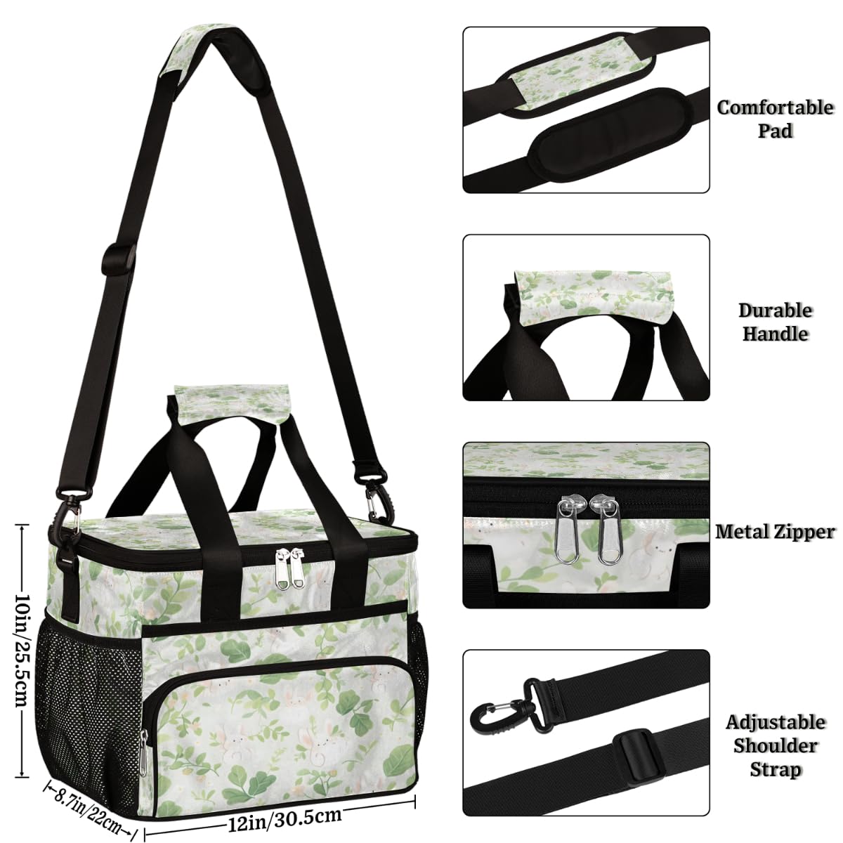 Green Leaves Insulated Picnic Backpack Lunch Box for Women Men Picnic Basket Tote Lunch Bag Picnic Bag Portable Lunch Bags for Picnic, Beach, Work, Trip,Office, Camp Rabbits