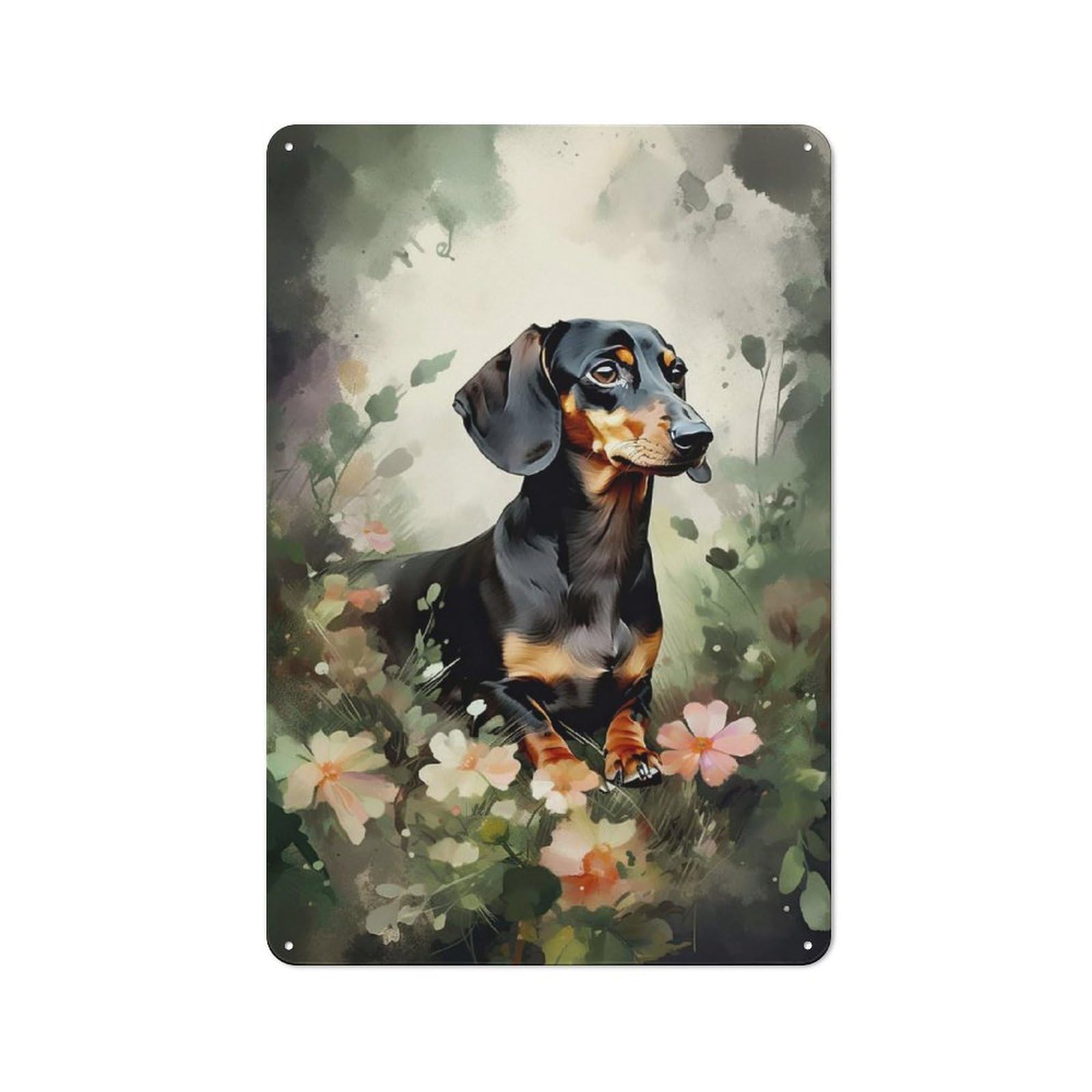 Junmoney Style-10 Dachshund Dog Flowers Cafe Metal Sign 30X20cm, Shop Front Style Restaurant Wall Art For Takeaway, Bar, Kitchen Or Counter Area