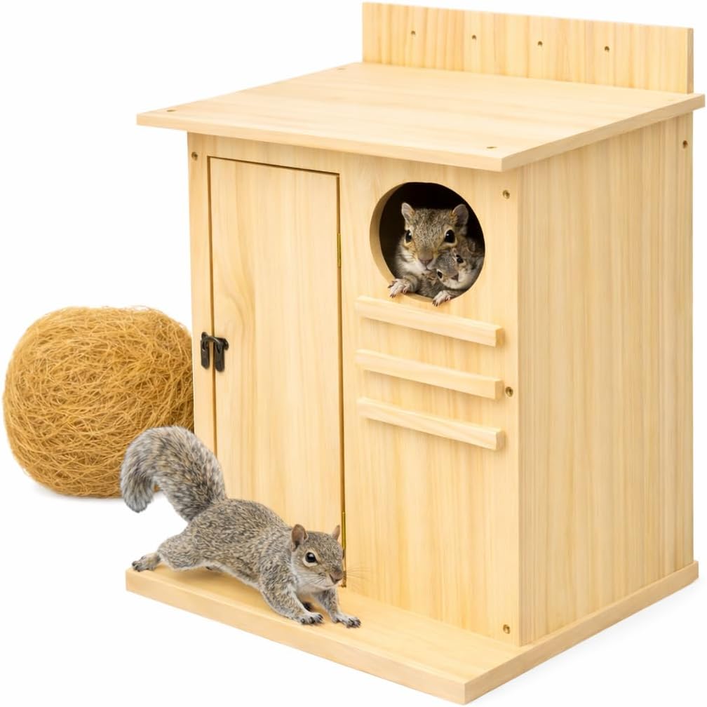 Large Squirrel House for Outside, Natural Wood Squirrel Nesting Box, Easy Installation Squirrel Shelter for Squirrels & Small Animals