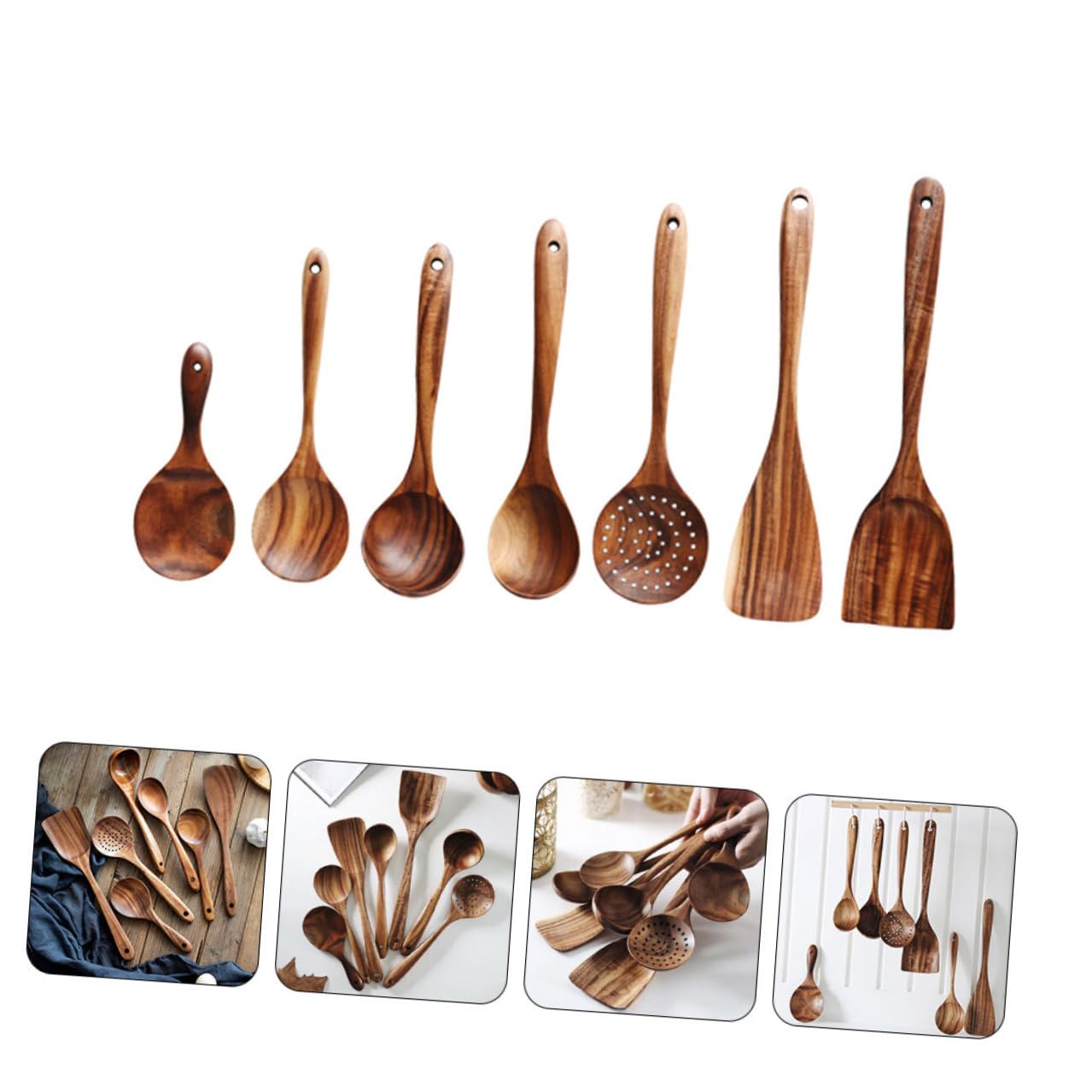 Veemoon Set di Cucchiai per Servire e Preparare Insalate per Cucina con Design Multifunzionale in Legno Elegante e Pratico