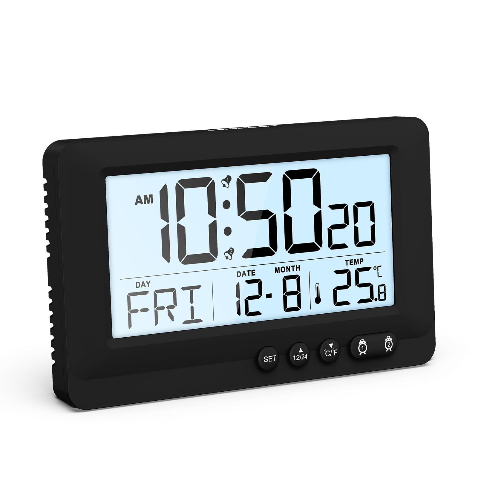 AMIR Travel Alarm Clock, LCD Display Digital Clock, 5-Minute Snooze, 5-Second Backlight, 2 Alarms, Low Battery Alert, Alarm Clock for Bedroom,Office,Travel (Batteries Not Included)