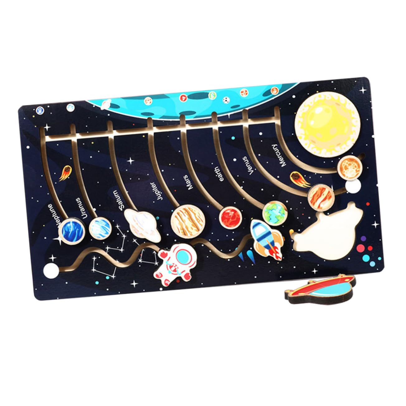 Toyvian Puzzle Educativo in Legno del Cosmo per Bambini Pianeti, Migliora Abilità Motorie e Conoscenza Forme, per Attività di Apprendimento Prescolari