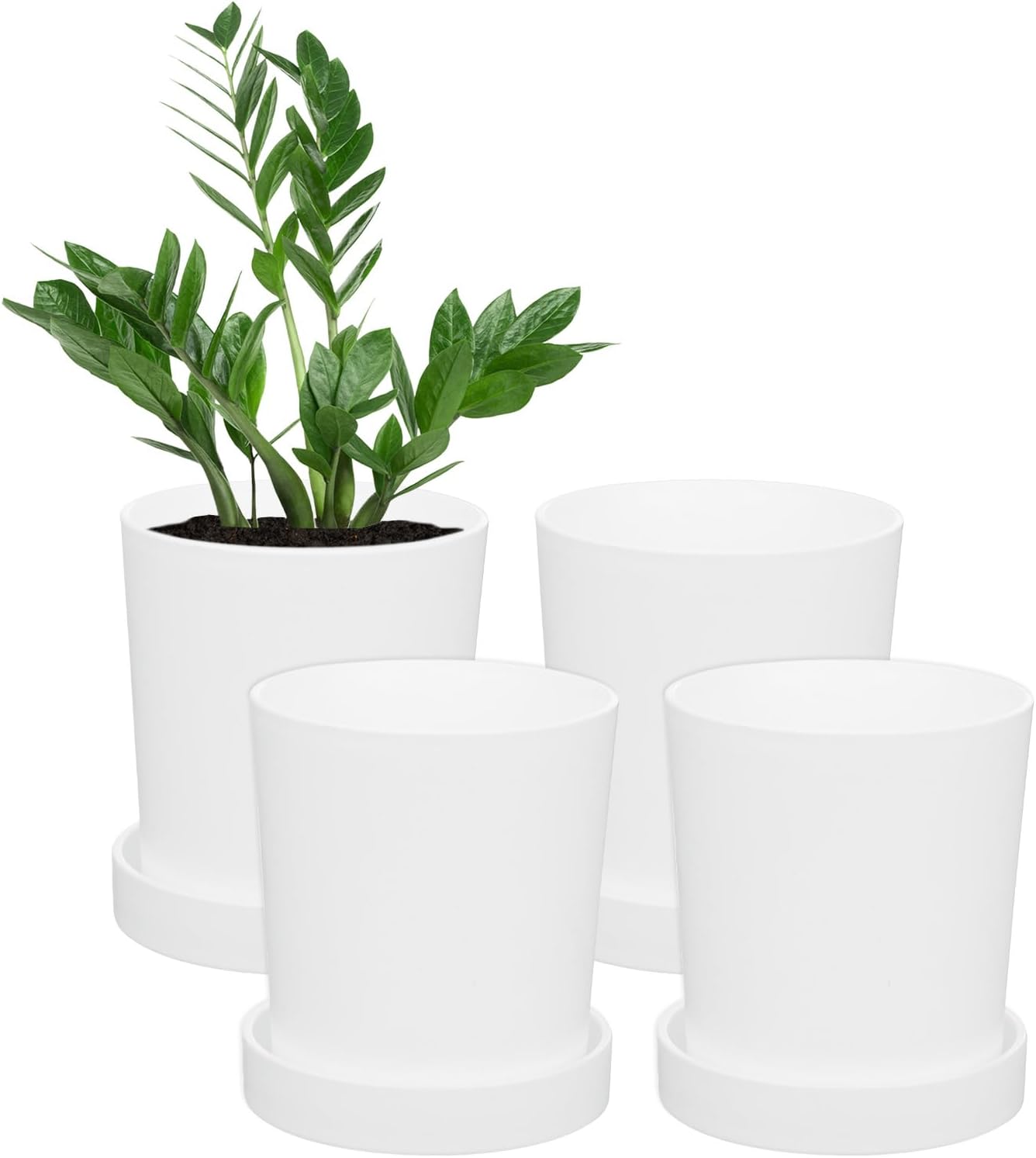 M METERXITY 4-Pack Plant Pots, 3.5 Inch Plastic Flower Pots with Drainage Holes for Cactus/Succulents Pot/Small Plants/Home/Garden, Planters for Indoor Plants [White]