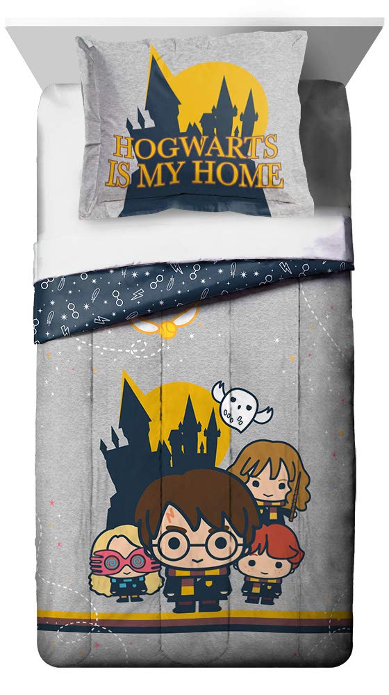 Jay Franco Harry Potter Charms Twin Comforter & Sham Set - Super Soft Kids Reversible Bedding Features Harry, Ron, Hermoine, & Luna - Fade Resistant Microfiber (Official Harry Potter Product)