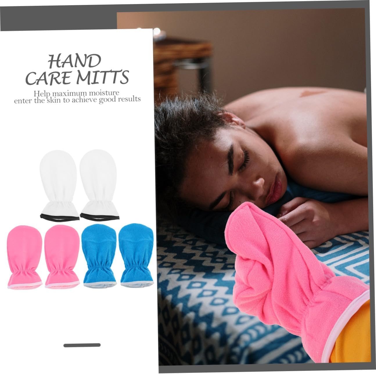Healifty 3 Pairs Paraffin Wax Hand Spa Mitts with Thermal Seal Moisturizing Hand Care Gloves for Dry Skin Home Set with White Blue and Pink Colors