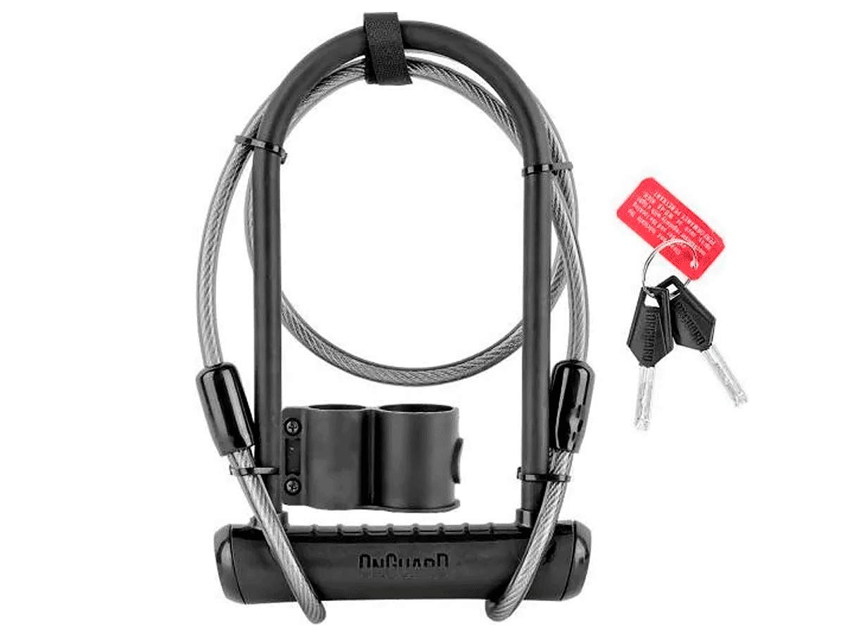 ONGUARDNeon Series 8154 STD D-Lock, 230mm, 11mm Diameter Shackle, Includes 120cmx10mm Looped Cable, Black