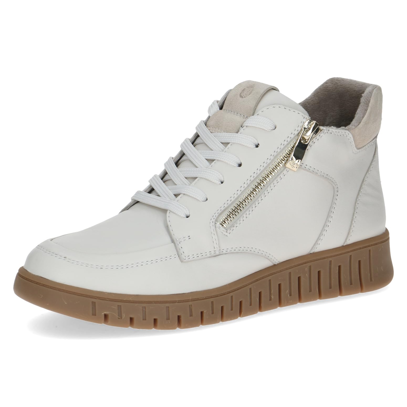 CAPRICE Comfort Women's high-top leather sneakers extra width H, White (Offwhite Comb), 3.5 UK