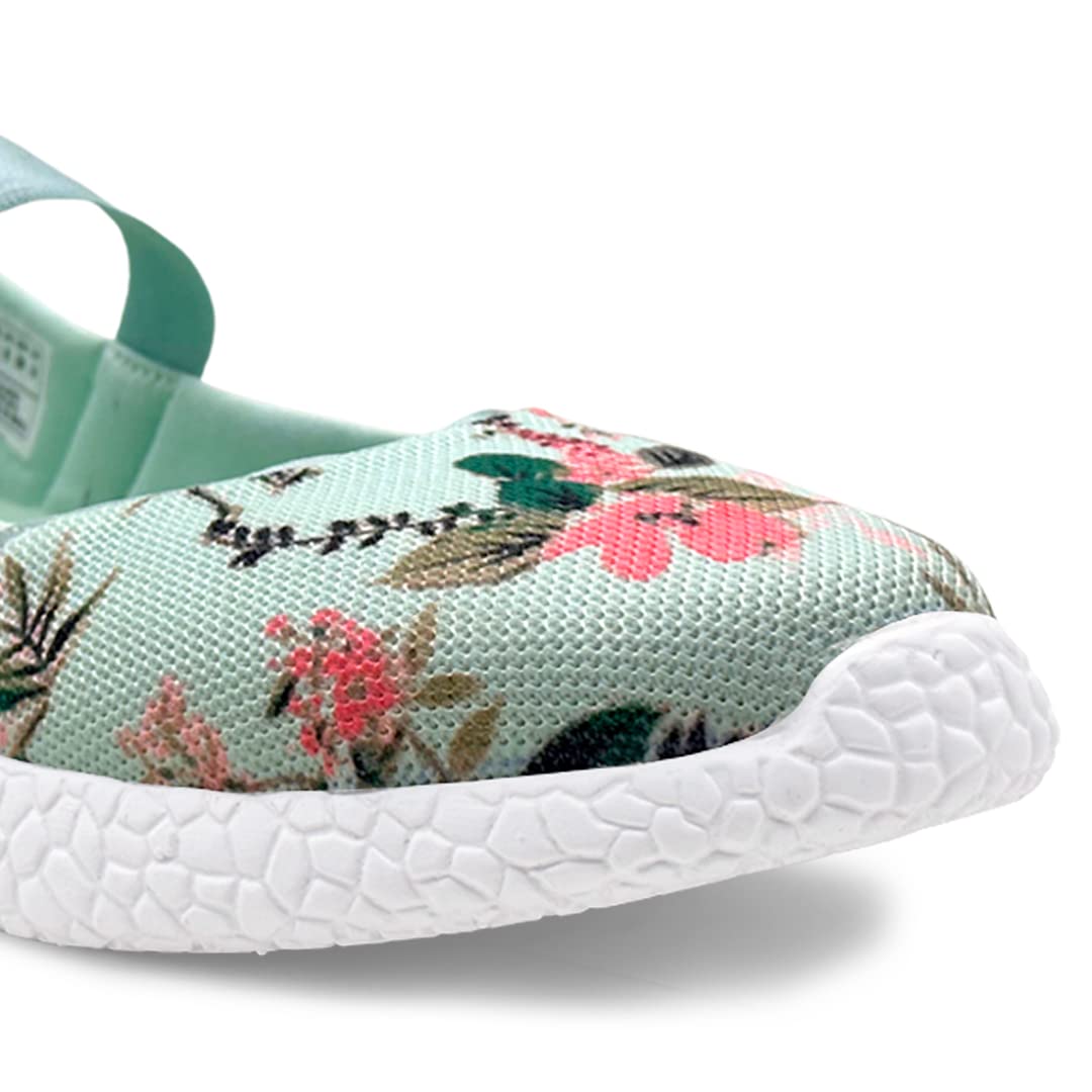 KazarMax Women's Sea Green Floral Printed Air Cooled Ballerinas Ballet Flat - 6 UK 4