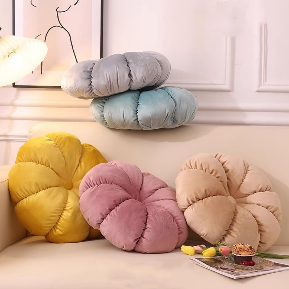 Cuscino rotondo in velluto a tinta unita, per sedia, divano, zucca, decorazione invernale super morbida, a righe, in velluto a coste, multicolore