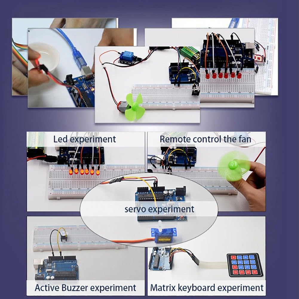 Arduino Kit de démarrage R3, kit d'apprentissage électronique, compatible avec Arduino R3, plus de 60 composants, platine d'expérience, capteurs, LCD, RFID, tutoriel pour débutants
