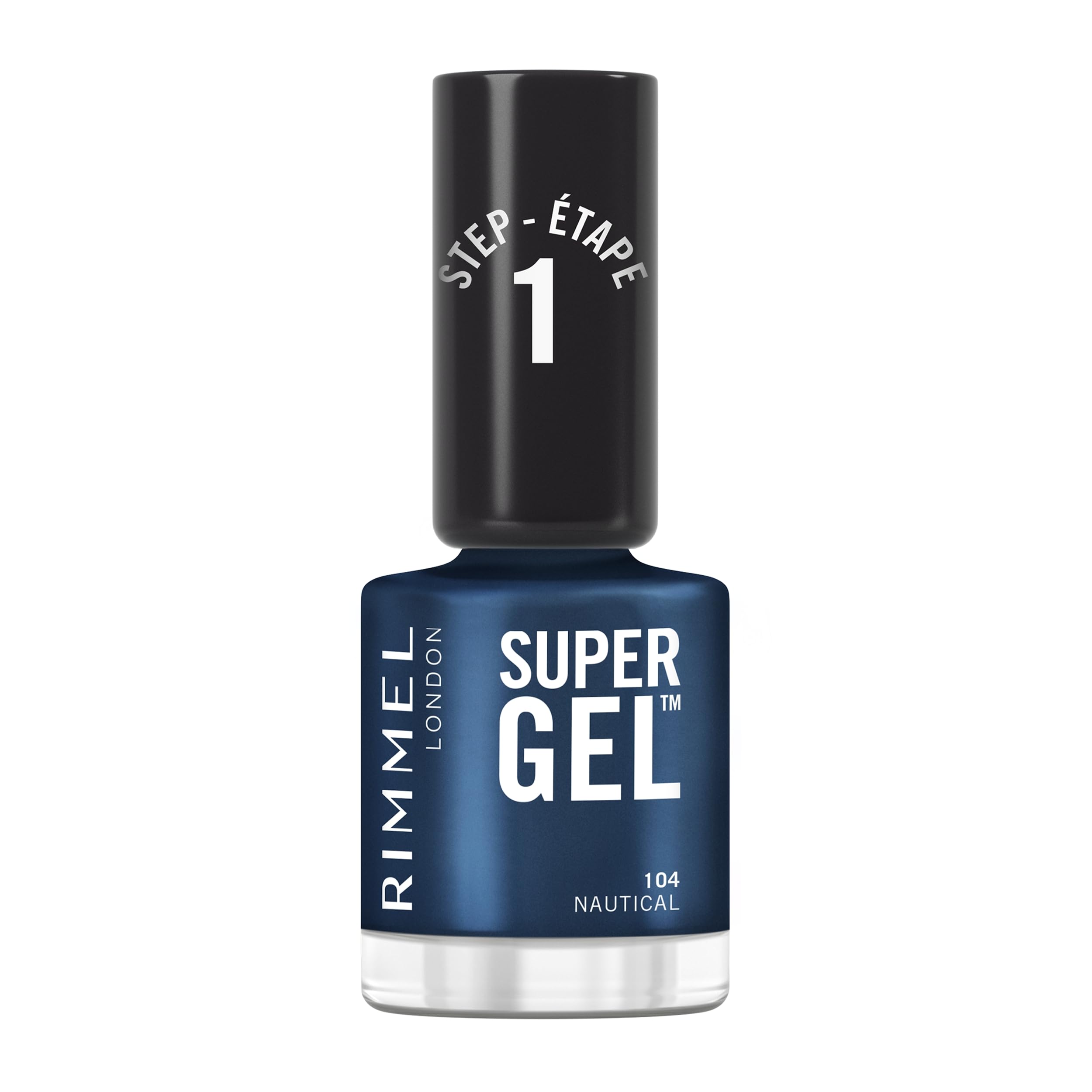 Rimmel Super Gel, 104 Nautical, Long-Lasting Nail Polish, Glazed Finish, Easy Application, Gel-like Manicure, Chip Resistant, Clean Formula, 12ml