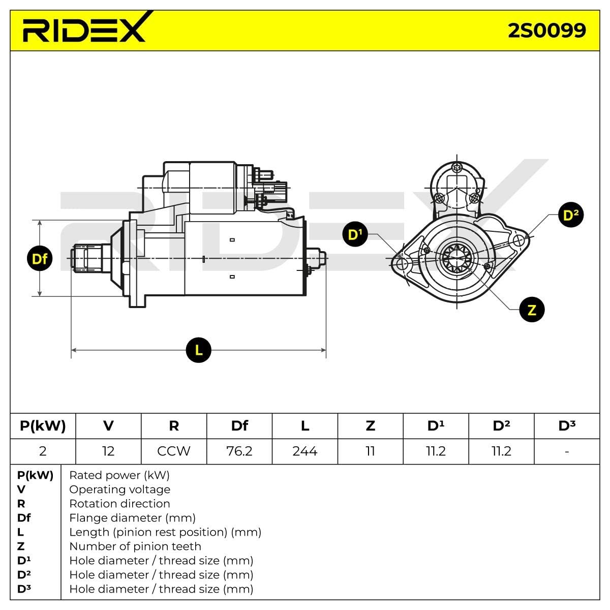 RIDEX 2S0099 Motor de arranque Compatible con VW GOLF VI 5K1