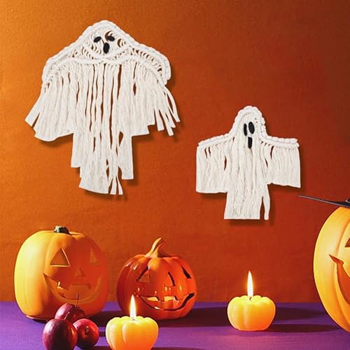 Miniatura 4 de Juego de 4 piezas de macramé fantasma de macramé, adorno de macramé gótico para Halloween, decoración de fiesta de Halloween, kit de macramé