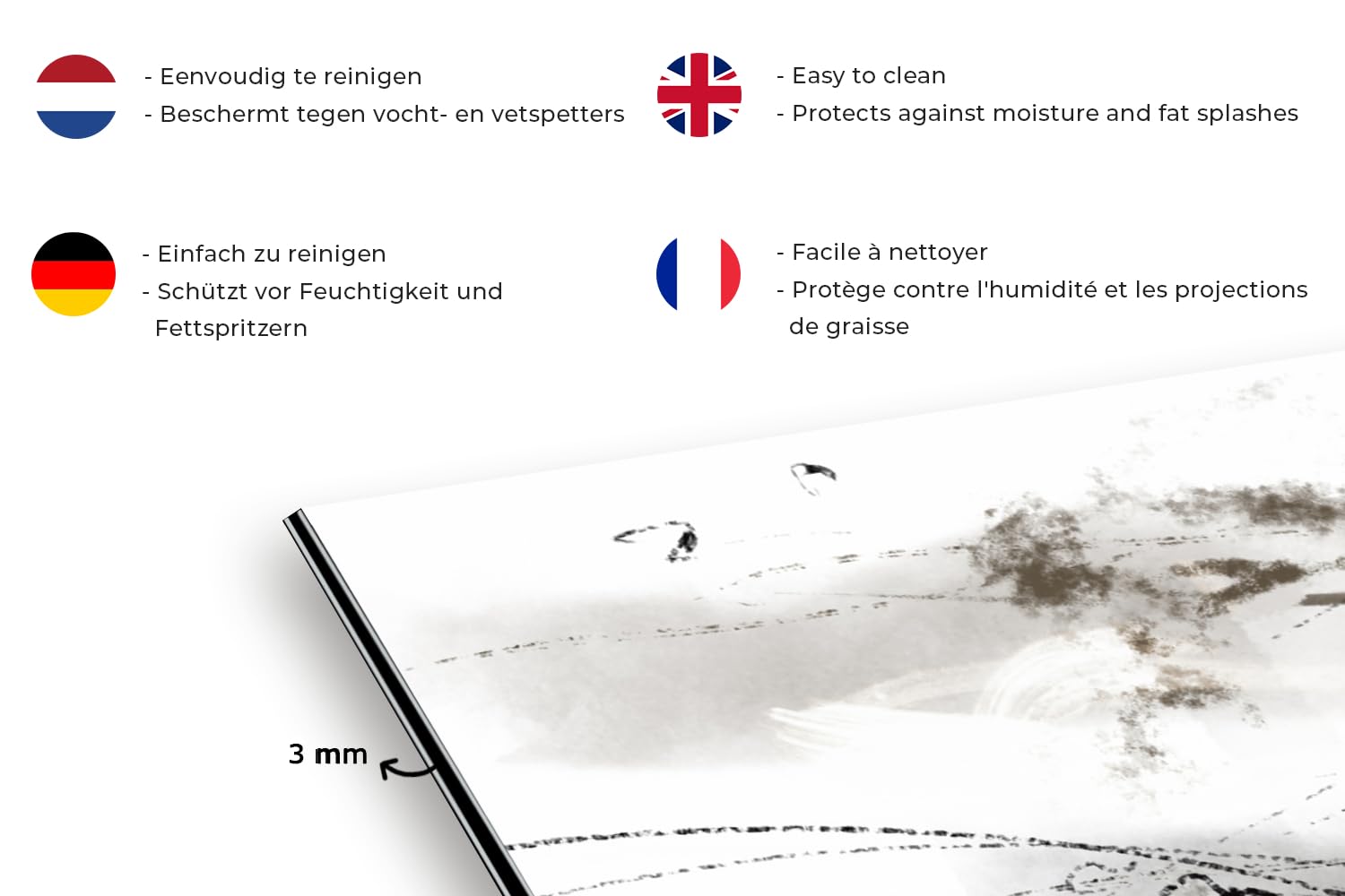 KitchenYeah© Crédence pour la Cuisine Murale 90x60 cm Aluminium Accessoire Déco Protège Mur Plaque Anti Protection Peinture - Noir et Blanc - Art
