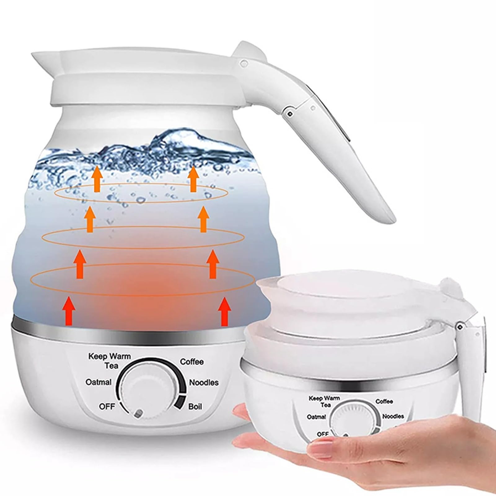 0,6L Hervidor Eléctrico De Viaje Plegable Para Café Té Portátil Silicona De Grado Alimenticio Hervidor Plegable Ebullición Rápida Con Protección Hervir-Seco Voltaje Dual 110-220 V ( Size : Knob )