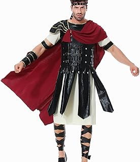 Medieval Knight Costume Men UK Sale Clearance Fancy Dress Up Medieval Role Play Cosplay Costumes Short Sleeve Blouse and Cloak Suit 2 Pieces Medieval Roman Gladiator Outfits for Haalloween