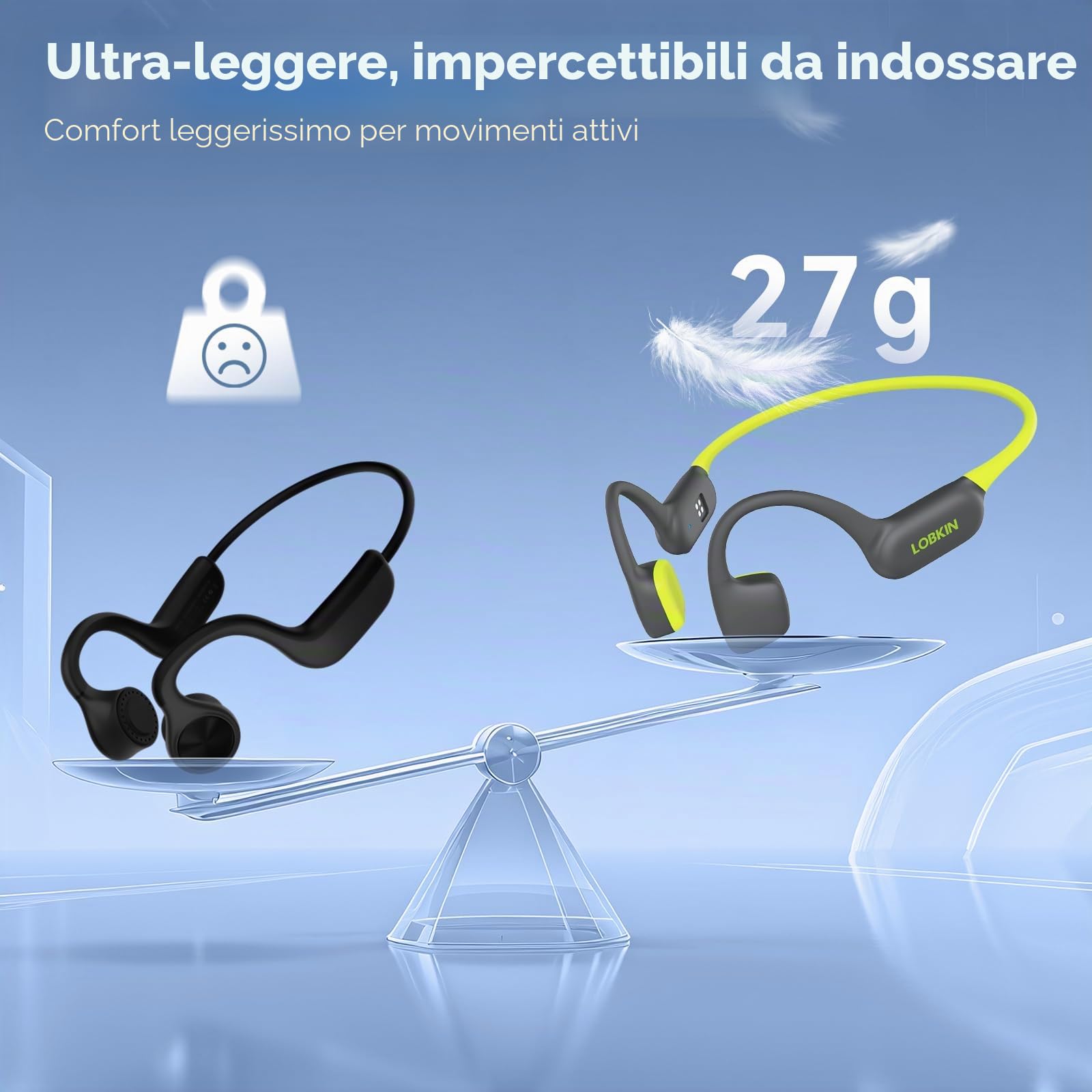 LOBKIN Cuffie Conduzione Ossea Nuoto, IPX8 Impermeabili Auricolari Piscina Nuoto Bluetooth 5.4, Cuffie Subacquee con Lettore MP3 da 32G, Wireless Auricolari per Nuoto, Surf, Corsa, Ciclismo