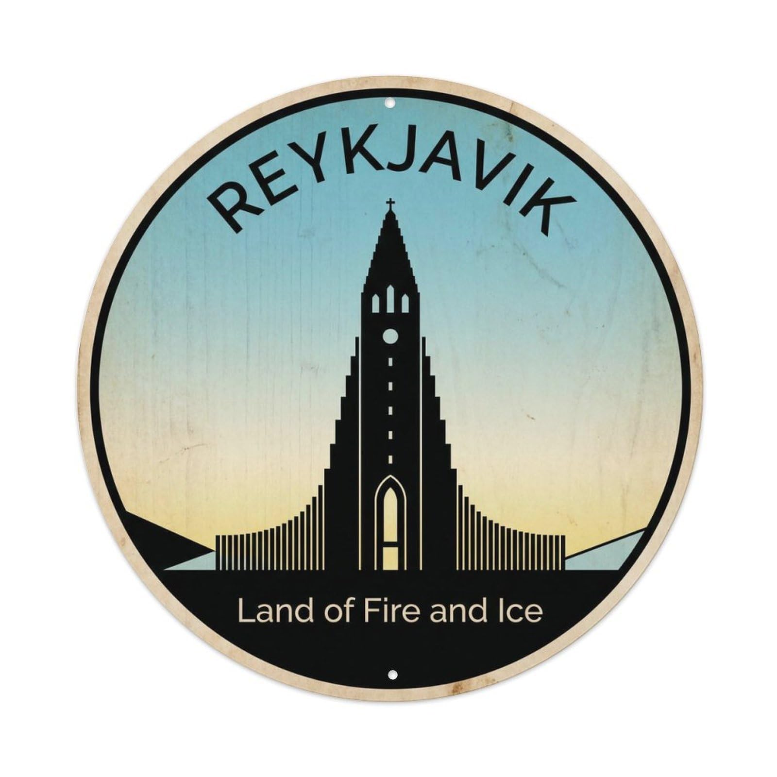 Yrnq Vintage Style Vintage Travel Reykjavik Church Iceland Vintage Metal Tin Sign Plaque Wall Decor For Cafe, Club, Garden Round Metal Poster 8X8inch