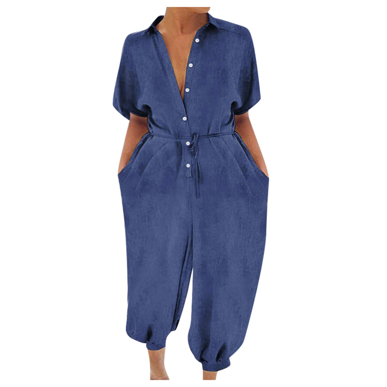 AMhomelyDungarees for Women UK Wide Leg Jumpsuit With Pocket Loose Fit Playsuits Summer Romper Overalls Women Plus Size Overalls Casual Loose Dungarees Romper Baggy Playsuit Jumpsuit