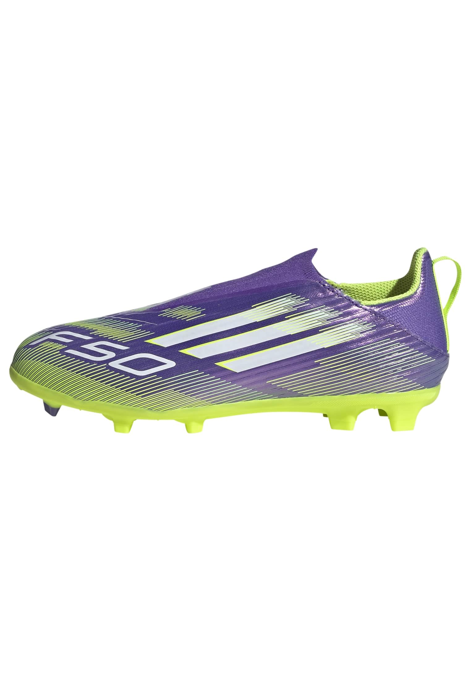 adidas Unisex Kids F50 League Laceless Firm Ground Football Boots Kids, Purple Rush/Cloud White/Lucid Lemon, 10.5 UK Child
