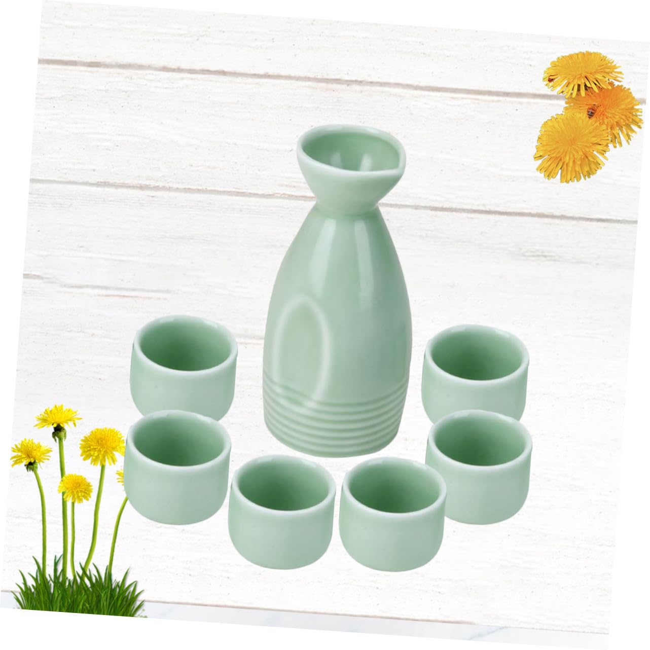 GLEAVI Juego para Servir Sake de 7 Piezas en Cerámica Estilo Japonés, Botella de Vino Delicada y Tazas para Té, Adecuado para Bar y Reuniones Familiares