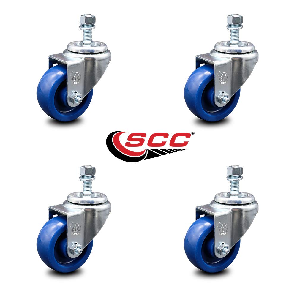 Solid Polyurethane Swivel Threaded Stem Caster Set of 4 w/3