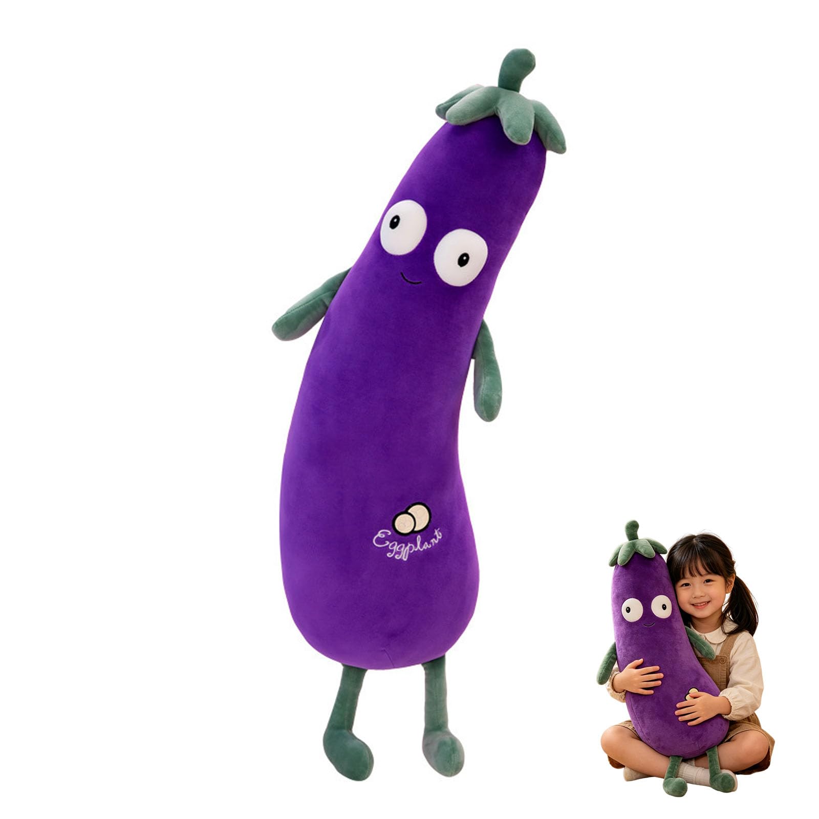 Plüschtier Aubergine, weiches Kuscheltier als Kissen, Nackenrolle & Sofadeko, Kinder und Erwachsene (110cm)