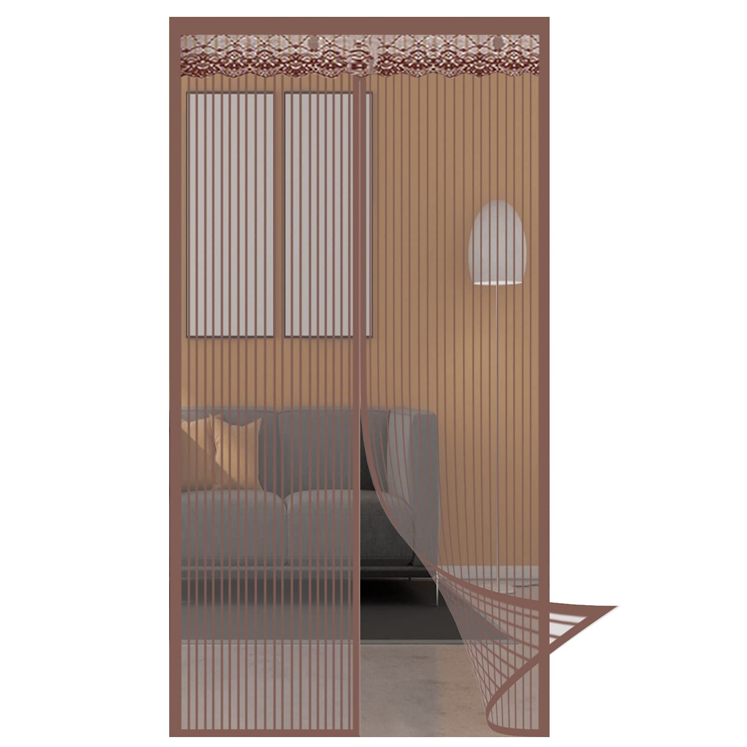 Moustiquaire Porte Fenetre AimantéE, 85x195cm Insect Protection No Gap Store Moustiquaire Fermeture Automatique Pour Salon, Fenêtre De Balcon, Porte Cave, Brown A