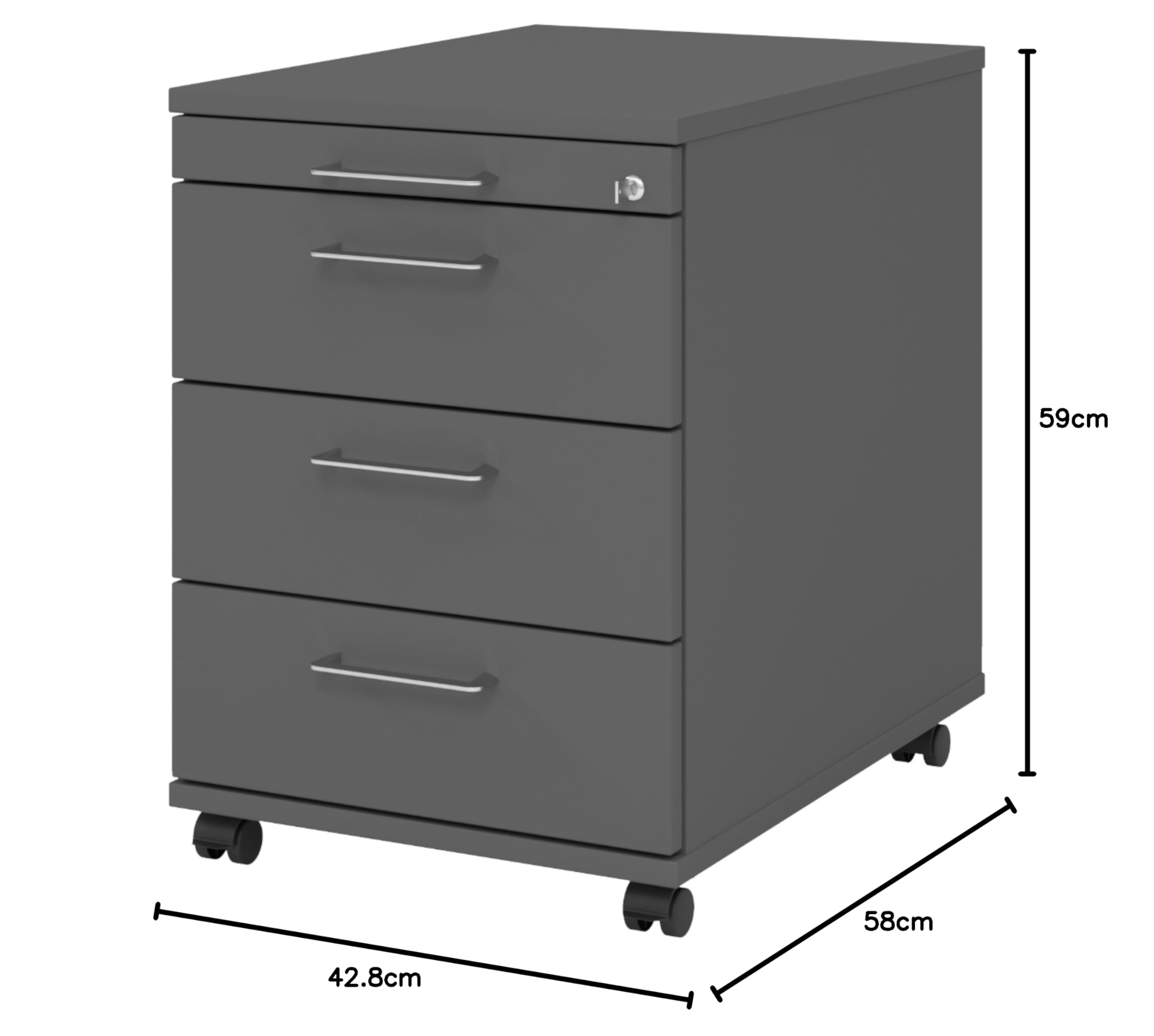 bümö Rollcontainer mit Schubladen, Container abschließbar aus Holz in Graphit - Rollwagen für's Büro als Schreibtisch Unterschrank, Bürocontainer od. Schreibtischcontainer mit Bügelgriffe