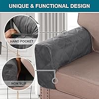 Vista 4 de Turquoize Fundas de terciopelo para reposabrazos para sillas y sofás, funda para reposabrazos de sofá reclinable con bolsillo lateral, fundas Gris