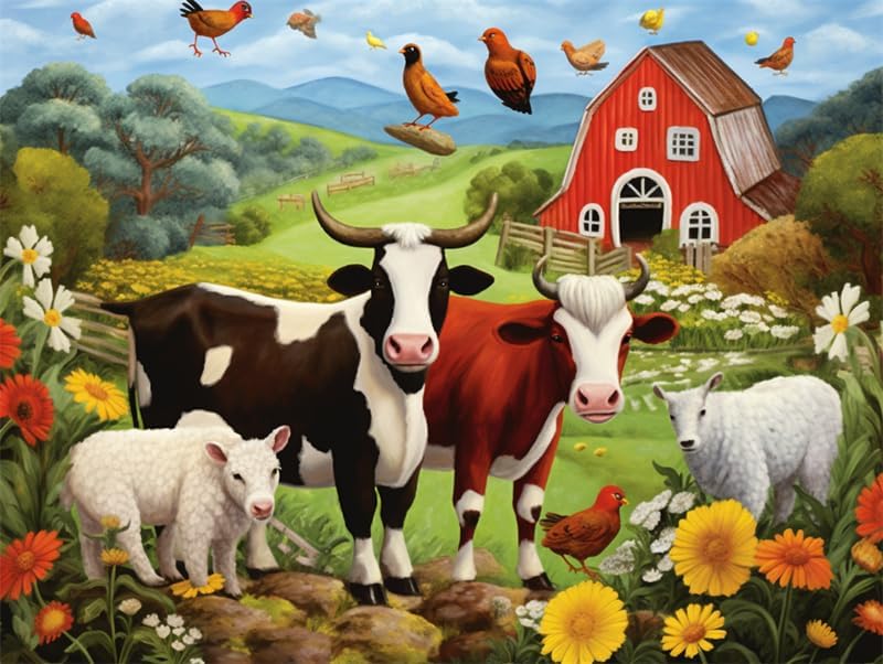 Miniatura 1 de Puzzles for Adults 300 Pieces Jigsaw Puzzles Cow and Goats Large Farm Formation Wooden DIY Home Decor Wall Art Game Toy Gift for Dad Mom Wife 14.9''