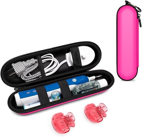 Electric Toothbrush Travel Case for Oral-B/Philips Sonicare/Colgate/seago/Bitvae/Braun and Most Other Brands of Electric Toothbrushes, and Includes 2 Universal Toothbrush Head Covers, Pink+2
