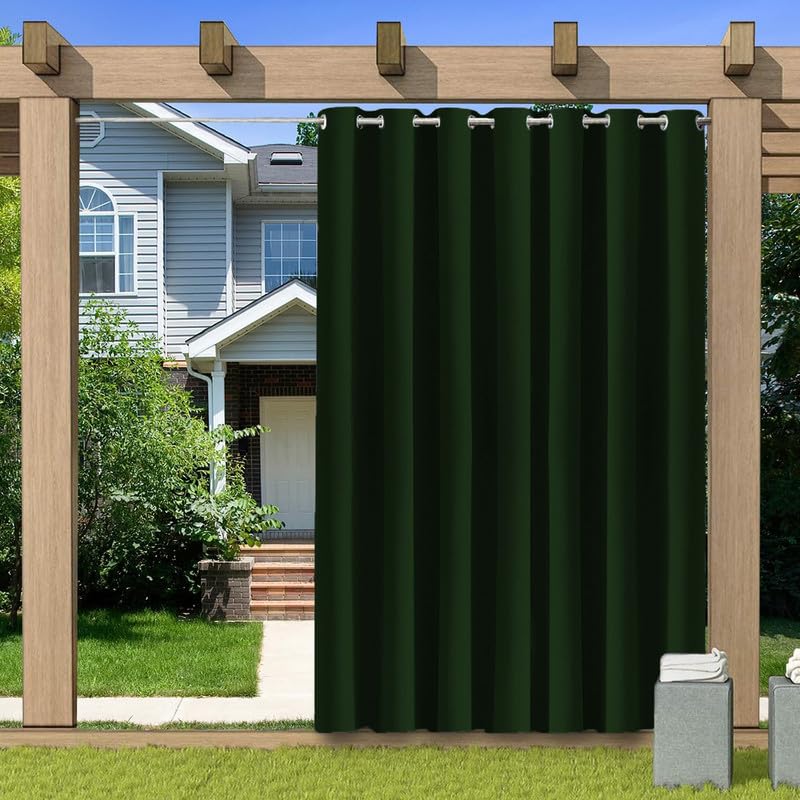BliRiki Indoor Outdoor Blackout Curtain, Thermal Insulated Waterproof Outdoor Curtains for Patio Gazebo Pergola, Privacy Protection Room Divider Curtain for Bedroom, 1 Panel, W84 xH63, Dark Green