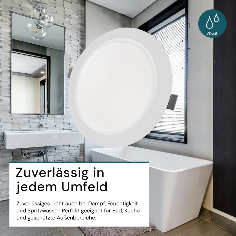 LUXULA LED Einbauleuchte rund Weiß, 4 Stück Ø295x28mm, 24W 2400lm, IP44 Einbaustrahler flach CCT 2700K 4000K 6000K einstellbar, LED Deckenstrahler Einbauleuchte 230V Bad, Küche & Innenräume