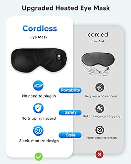 arboleaf Heated Eye Mask for Dry Eyes, Cordless Rechargeable Warm Eye Compress, Temperature Control, Light Blocking, Washable Cover & Travel, 1000mAh Rechargeable Battery