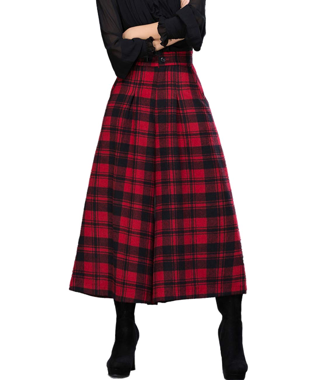 Womens Loose Wide Leg Culotte Wool Blend Cropped Pants Trousers