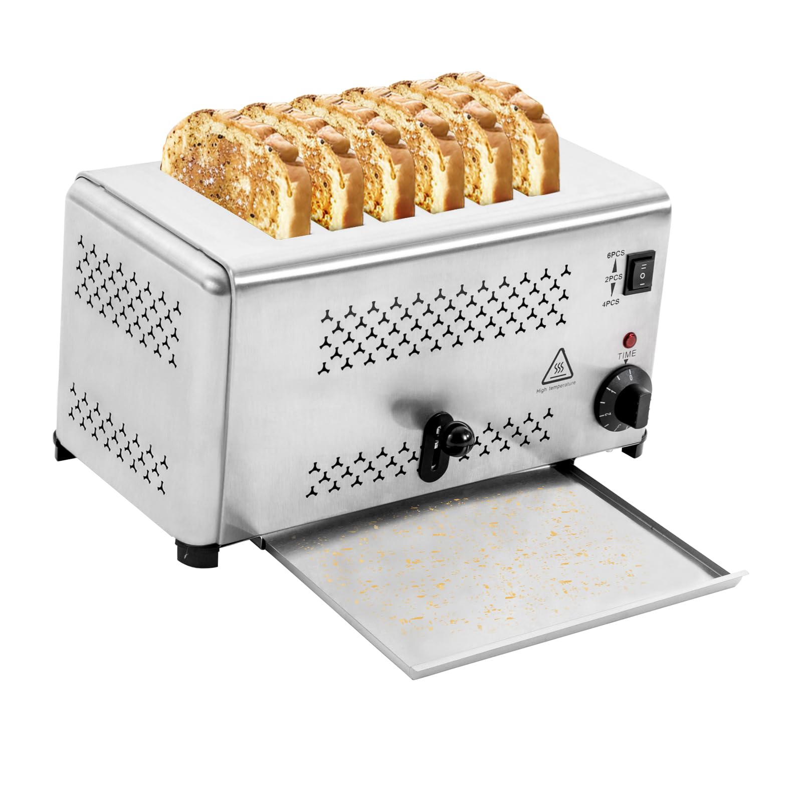 6 Slots Toaster Stainless Steel 1680W, 5 Bread Shade Settings, 3 Models, 0.63in Wide Slot, 1-5 Minute Timing, Commercial Pop-Up Electric Toaster for Restaurant Home